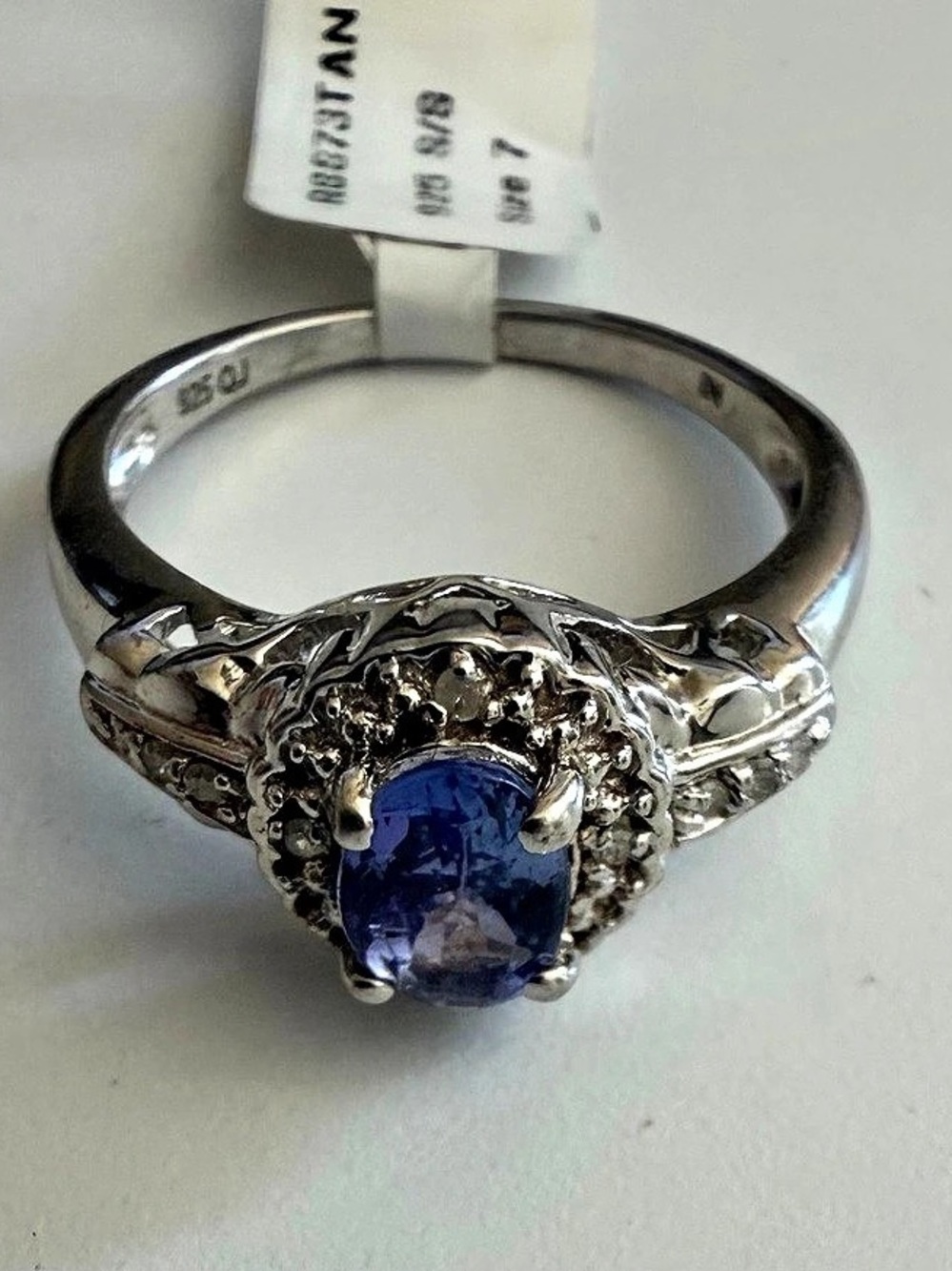 925 Sterling Silver Purple Blue Translucent Gemstone Ring Sz 7